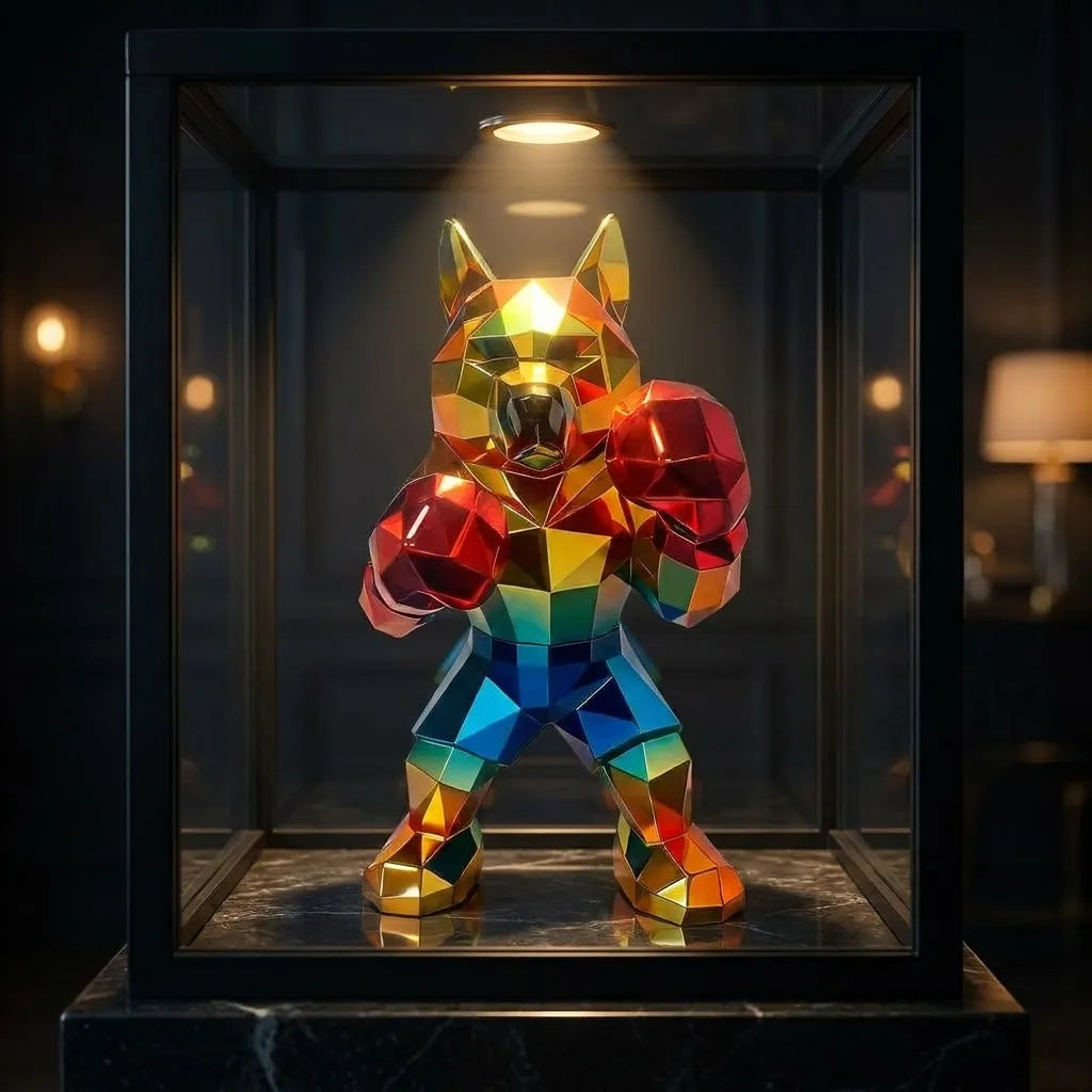 Boxing Dog - Polygon Chrome - display case
